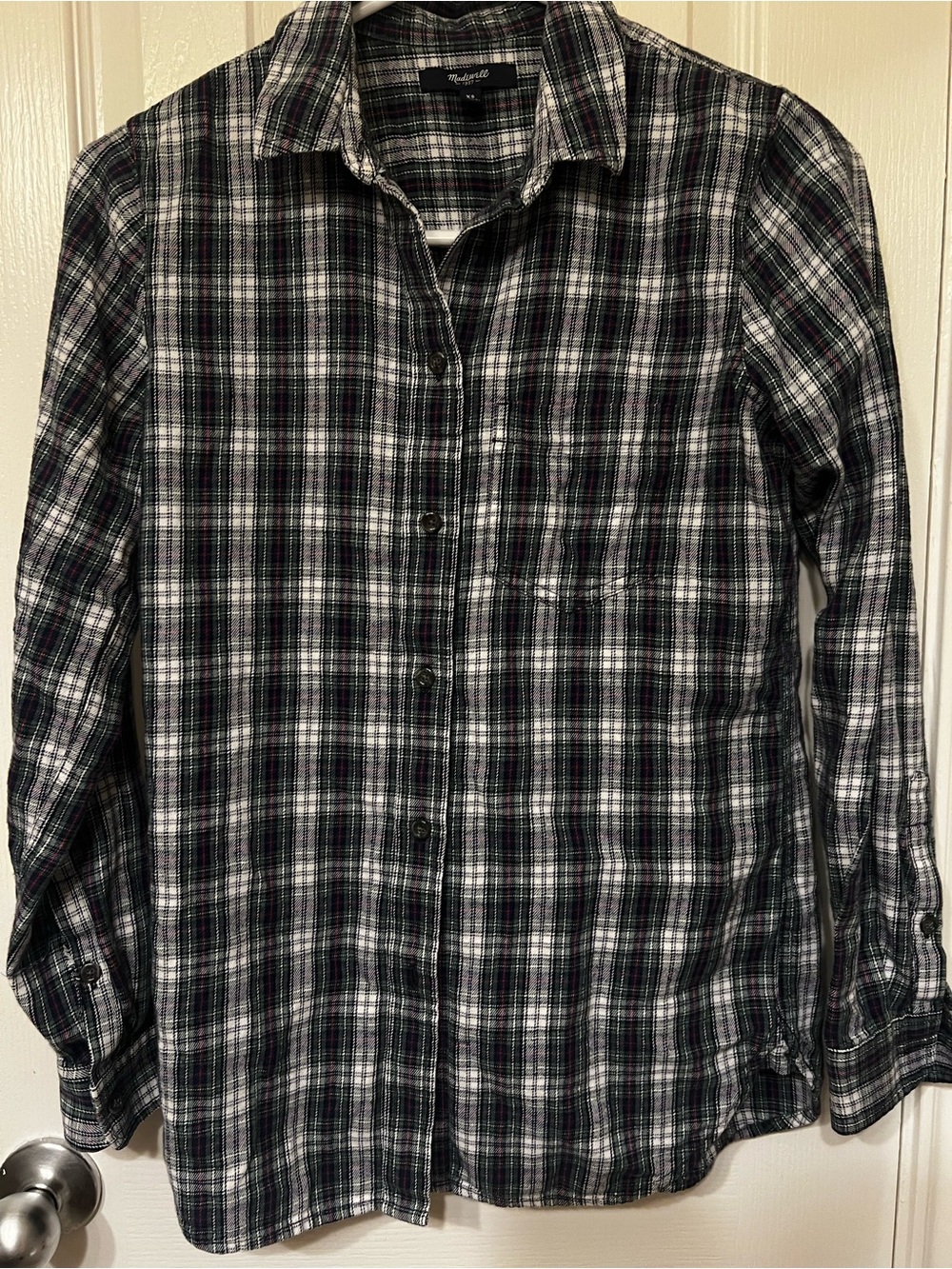 Madewell Slim Ex-Boyfriend Flannel Shirt XS Green Coltrane Plaid